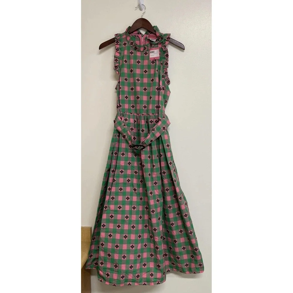 NWT Kate Spade‎ New York Green Pink Plaid Gingham Dress Women's 8 MSRP $598 - Picture 4 of 11